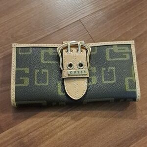 Guess Black and Tan Logo Buckle Wallet